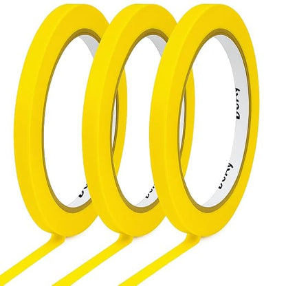 3 Pack Yellow Painters Tape - Masking Tape 0.25 Inch Wide - Multi-Surface, Smart Adhesion, Indoor & Outdoor - 270FT Total - Paint Tape for DIY, Labeling, Art, Car, General Purpose (#3910)