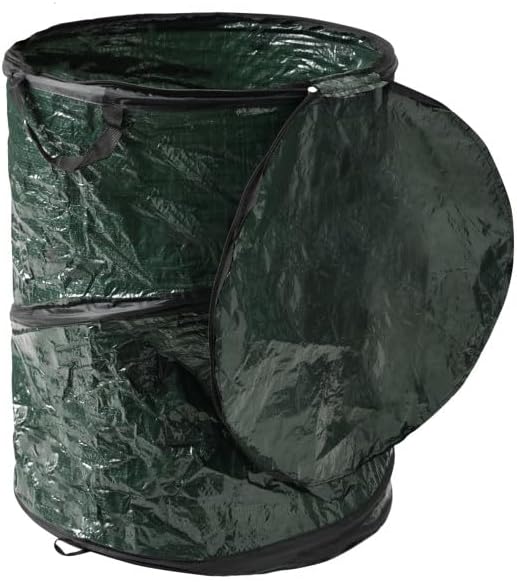 Collapsible Trash Can - Pop Up 44-Gallon Outdoor Portable Garbage Bag Holder with Zippered Lid - Recycle Bin for Camping or Parties by Wakeman (Green)