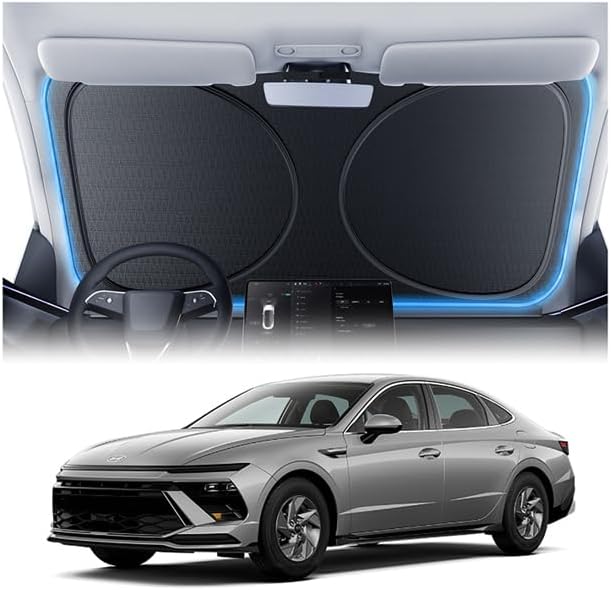Windshield Sun Shade for Hyundai Sonata 2000-2026, Custom Fit Sunshade, 100% UV Block & Heat Insulation, Foldable Car Sunshade with Storage Bag, Protect Interior Accessories