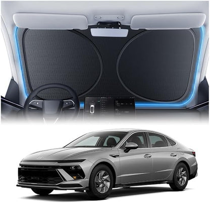 Windshield Sun Shade for Hyundai Sonata 2000-2026, Custom Fit Sunshade, 100% UV Block & Heat Insulation, Foldable Car Sunshade with Storage Bag, Protect Interior Accessories