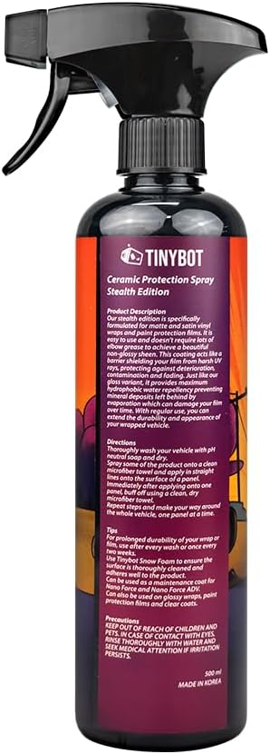 Tinybot Ceramic Protection Spray Stealth Edition -Deep Matte and Satin Finish- Safe for All Vehicles- Vinyl Wrap, PPF, Paint - Hydrophobic, UV Protection, Streak-Free, Slickness, Anti-Static -16.9 oz
