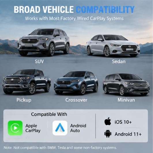Wireless CarPlay Adapter for Ford Escape 2020-2021 SUV- Slim Mini USB Design with Type-C Extension for Stable Zero-Latency Connection
