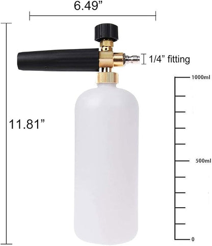 Foam Cannon with 1/4 Inch Quick Connector, 1 Liter Bottle, Professional Grade,uick Release (Up to 3200 PSI)