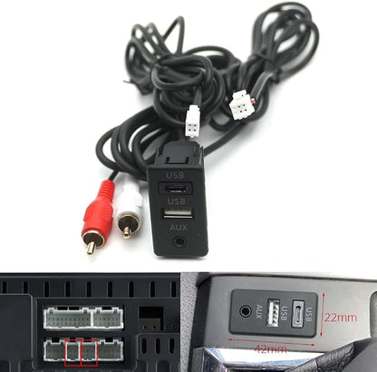 Car Dash Flush Mount 4 6Pin Dual Type-C USB Port Switch Panel 3.5mm AUX for RCA Interface Cable Adapter Android Multimedia Head Unit - (Color Name: I)