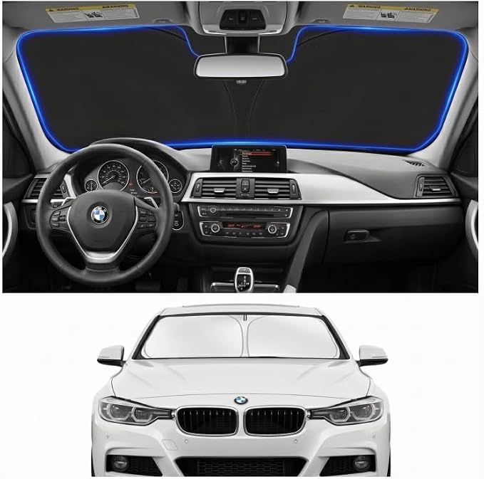 Custom Fit Windshield Sun Shade for BMW 3 Series 2013-2018 | Custom Fit Windshield Cover, Blocks UV Rays, Double-Layer Heat Shield, Durable Frame, Easy Fold & Storage