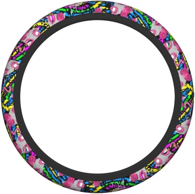 The Universal Elastic Steering Wheel Protective Cover Vintage 80s 90s Style is Heat-Resistant and Non-Slip Suitable for Most Vehicles