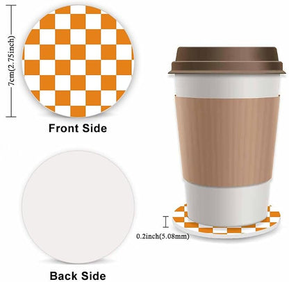 Yellow Checkered Steering Wheel Cover for Women,Universal Auto Steering Wheel 14-15 Inch Car Interior Accessories with 2PCS Car Coasters,Suitable for Men and Women