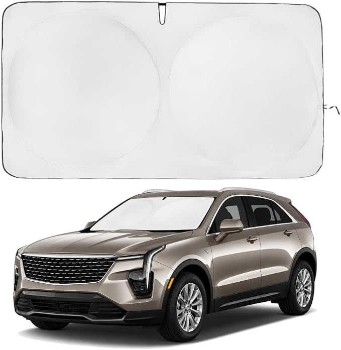 Windshield Sun Shade | Compatible for Cadillac XT4 2019-2025 | Certified 99.87% UVB & 99.02% UVA Car Sun Shade. Award Winning Sunshade - Patented Technology | Car Shades by Kinder Fluff
