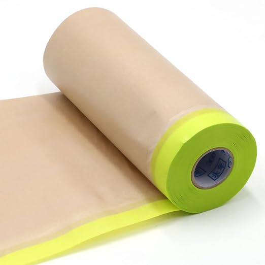 Masking Paper, Paint Masking Paper with Adhesive,20 Inch x 50 Feet Painters Paper Roll, Tape and Drape Painters Paper, for Auto Body Masking, Wall Covering and Paint Masking (20 inch x 50feet, 1)…