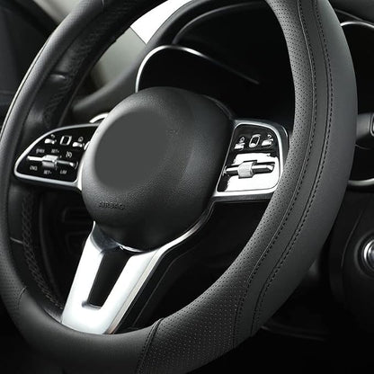 Car Steering Wheel Cover, Leather Steering Wheel Cover Black Universal 14.5-15 Inch Microfiber Leather Anti-Slip Breathable Auto Steering Wheel Covers Accessories for Men Women
