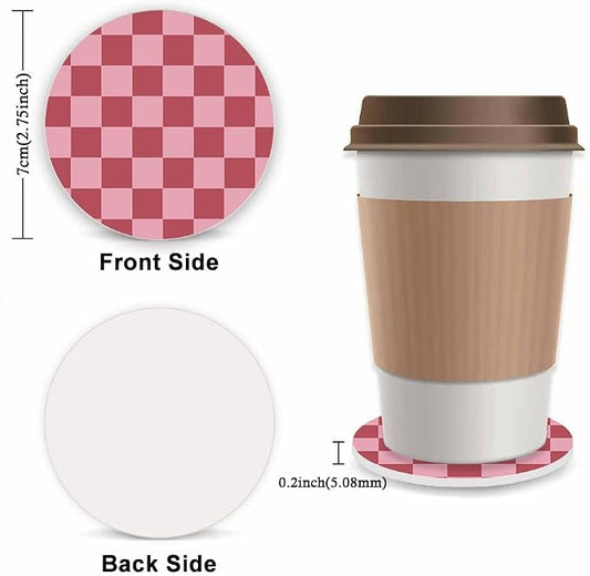 Red Checkered Steering Wheel Cover for Women, Universal Auto Steering Wheel 14-15 Inch Car Interior Accessories with 2PCS Car Coasters, Suitable for Men and Women