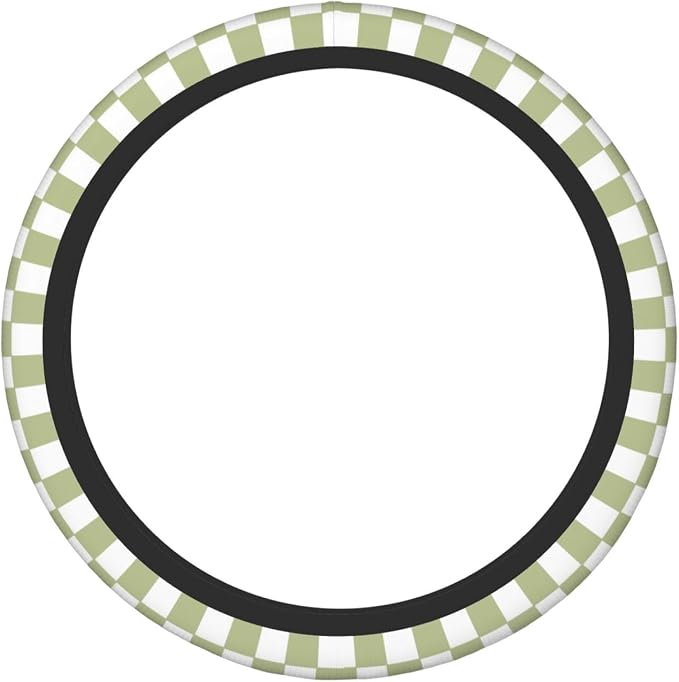 Green White Checkered Car Steering Wheel Cover