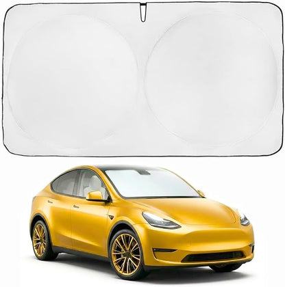 Windshield Sun Shade Compatible for Tesla Model 3/Y | Certified 99.87% UVB & 99.02% UVA Car Sun Shade. Award Winning Sunshade - Patented Technology | Car Shades by Kinder Fluff