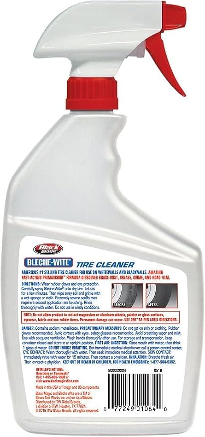 Black Magic 120066-4PK Bleche-Wite Tire Cleaner, 32 oz. (Pack of 4) - Fast-Acting Formula Dissolves Brake Dust, Grime and Road Film Off Tires
