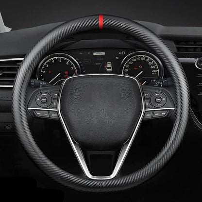 Carbon Fiber Leather car Steering Wheel Cover, Comfortable and Anti-Skid, Universal 15 inch (Black)