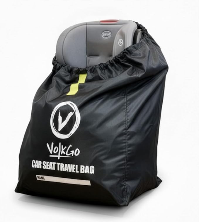 V VOLKGO Car Seat Travel Bag for Air Travel - Large Bag for Airplane, Durable & Water-Resistant Protector with Pouch - Universal Size (Black)