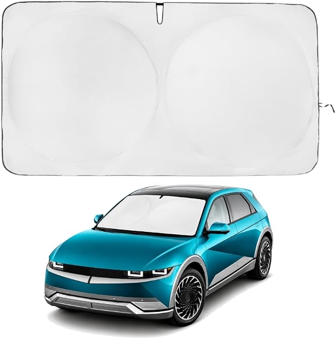Windshield Sun Shade | Compatible for Hyundai Ioniq 5 2022-Present | Certified 99.87% UVB & 99.02% UVA Car Sun Shade. Award Winning Sunshade - Patented Technology | Car Shades by Kinder Fluff