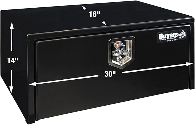 Buyers Products 1703303 Black Steel Underbody Truck Tool Box – 14 x 16 x 30 Inch - Truck Bed & Underbelly RV Storage Box, Locking T-Latch, Weather-Resistant, Heavy-Duty Flatbed Job Box, Made in USA