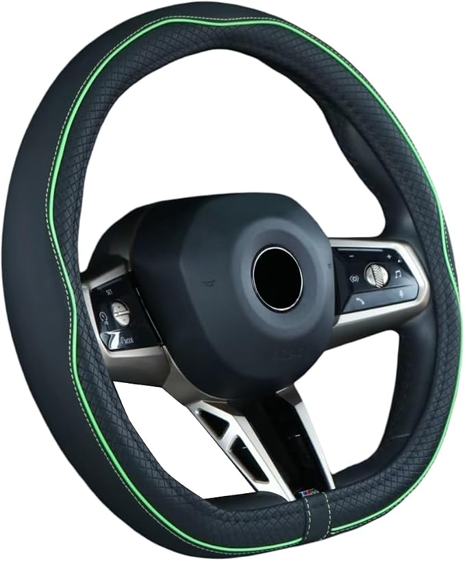 Mayco Bell Flat Bottom Steering Wheel Cover Anti-Slip,Safety,Soft,Breathable,Durable,Full Surround,Comfortable Grip Microfiber Leather (D Shape, Green)
