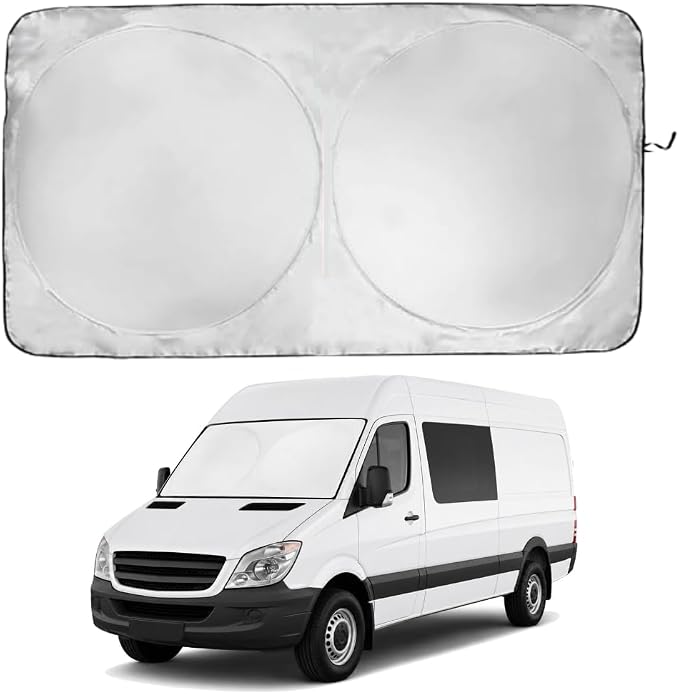 Windshield Sun Shade | Compatible for Mercedes Benz Sprinter 2007-Present | Certified 99.87% UVB & 99.02% UVA Car Sun Shade. Award Winning Sunshade - Patented Technology | Car Shades by Kinder Fluff