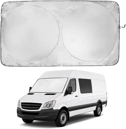 Windshield Sun Shade | Compatible for Mercedes Benz Sprinter 2007-Present | Certified 99.87% UVB & 99.02% UVA Car Sun Shade. Award Winning Sunshade - Patented Technology | Car Shades by Kinder Fluff