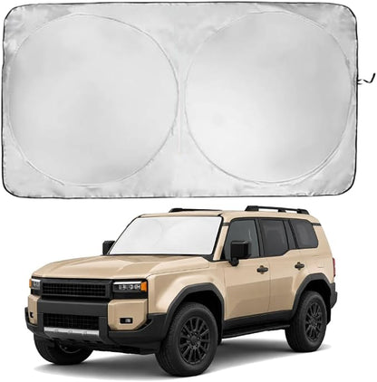 Windshield Sun Shade | Compatible for Toyota Landcruiser (2024-2026) | Certified 99.87% UVB & 99.02% UVA Car Sun Shade. Award Winning Sunshade - Patented Technology | Car Shades by Kinder Fluff