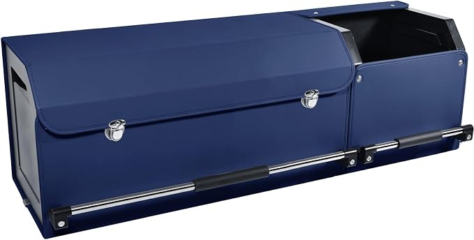 Car Trunk Organizer, Leather Trunk Organizer for SUV with Lid and Sturdy Handle Collapsible Adjustable Storage (Blue, 41 x 11.4 x 12.2in)