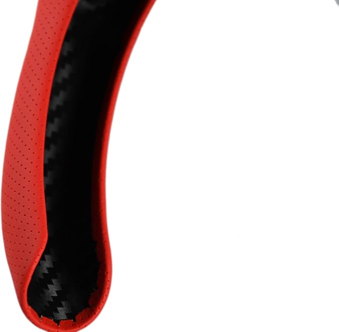 Quick Install Sporty Red Perforated Nappa Leather Steering Wheel Cover Anti-Slip Universal fit 14 ½ to 15 inches Car SUV Pickup Steering Wheel