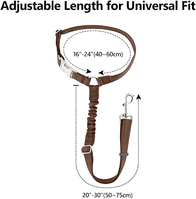 Plutus Pet Dog Seat Belt for Car Headrest, Reflective and Adjustable Restraint with Elastic Bungee for Safety, Vehicle Seatbelt Harness for Small Medium Large Dogs and Cats, Chocolate
