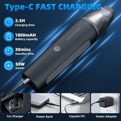 PATO Cordless Handheld Vacuum Cleaner, Mini Car Vacuum with PowerfulSuction, 1800mAh high-CapacitybatteryPortable Dust Collector Pearl White