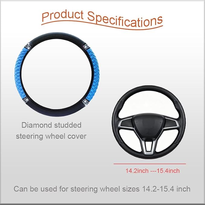 Microfiber Leather Steering Wheel Cover With Anti-Slip Lining Universal Car Accessory for Steering Wheel with a Diameter of 14.5-15 inch (Blue)