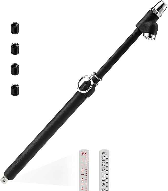 Dual Head Tire Pressure Gauge, Heavy Duty Extended Tube Pen Air Gauges Range 10-150PSI 1-10Bar, Straight-On Foot Pressure Checker for Car Semi Truck RV Van Motorcycle Tires