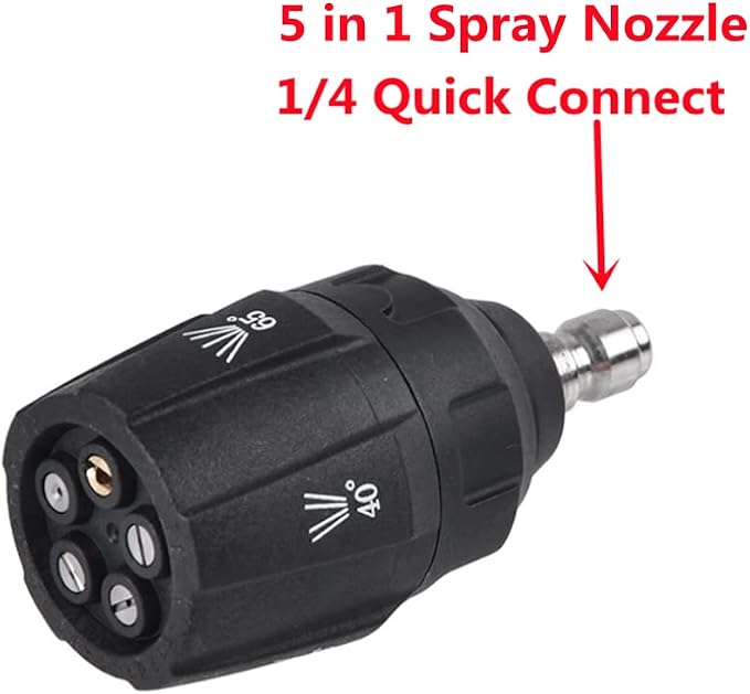 5 in 1 High Pressure Spray Nozzle with 1/4 Quick Connect (5 Settings: 0, 15, 25, 40, 65)