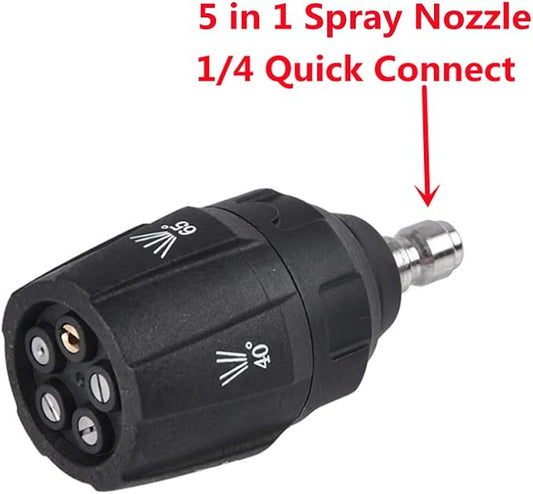 5 in 1 High Pressure Spray Nozzle with 1/4 Quick Connect (5 Settings: 0, 15, 25, 40, 65)