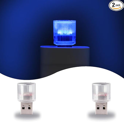 USB LED Car Interior Night Light, 2 PCs, Atmosphere Lamp, Mini Decoration Light, Car Interior Ambient Atmosphere Night Lamp, USB Night Light for All Car Interiors (Blue)