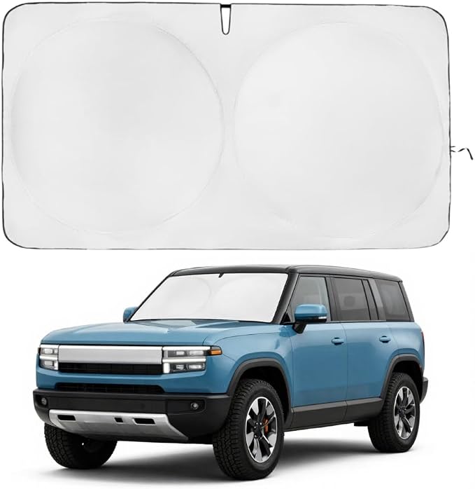 Windshield Sun Shade | Compatible for Rivian R1T R1S (2022-2026) | Certified 99.87% UVB & 99.02% UVA Car Sun Shade. Award Winning Sunshade - Patented Technology | Car Shades by Kinder Fluff