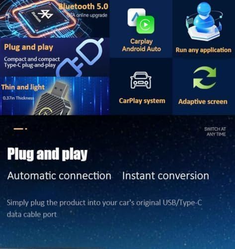 Wireless CarPlay Adapter 2-in-1 for Honda Accord LX Sport EX-L Touring 1.5T Hybrid Touring 2.0T, USB Design Plug and Play Bluetooth Fast Connection Car Accessories