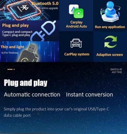 Wireless CarPlay Adapter 2-in-1 for Honda Accord LX Sport EX-L Touring 1.5T Hybrid Touring 2.0T, USB Design Plug and Play Bluetooth Fast Connection Car Accessories