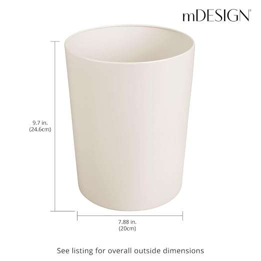 mDesign Round Metal Small 1.7 Gallon Recycle Trash Can Wastebasket, Garbage Container Bin for Bathrooms, Kitchen, Bedroom, Home Office - Durable Stainless Steel - Mirri Collection - Cream/Beige