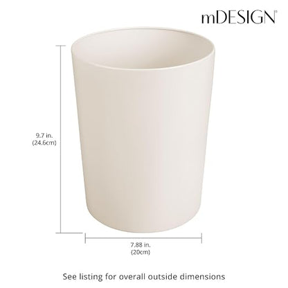 mDesign Round Metal Small 1.7 Gallon Recycle Trash Can Wastebasket, Garbage Container Bin for Bathrooms, Kitchen, Bedroom, Home Office - Durable Stainless Steel - Mirri Collection - Cream/Beige