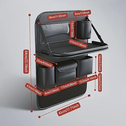 Car Backseat Organizer with Foldable Table Tray - Universal Auto Seat Back Organizer with Tablet Holder, Kick Mats Protector, Storage Pockets for SUV Sedan