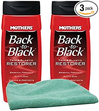 Mothers Back-To-Black Trim & Plastic Restorer (12 oz) Bundle with Microfiber Cloth (3 Items)