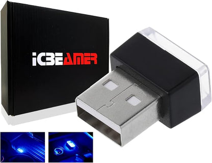 ICBEAMER USB Type-A LED Night Light 1-Pack (Blue) | Plug-in Universal Fit Automotive Accessory for Car Interior and Trunk Ambient Atmosphere Lighting