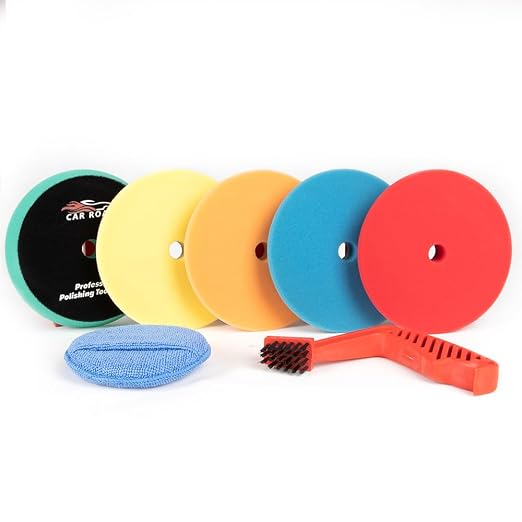 CARROAD 7pc 6.5 Inch Buffing Pads Kit - Heavy Cut to Finishing Foam & Wool Pads for DA/RO Polisher - Removes Scratches, Oxidation & Swirl Marks - 50+ Reusable Cycles