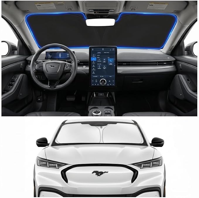 Custom Fit Windshield Sun Shade for Ford Mustang 2015-2026 | Custom Fit Windshield Cover, Blocks UV Rays, Double-Layer Heat Shield, Durable Frame, Easy Fold & Storage