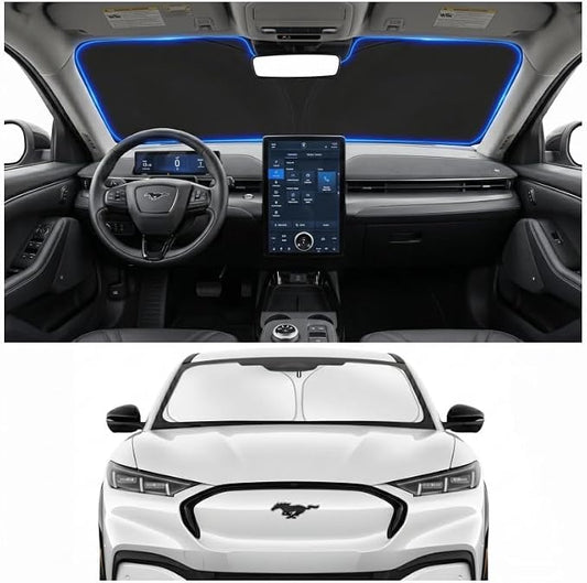Custom Fit Windshield Sun Shade for Ford Mustang 2015-2026 | Custom Fit Windshield Cover, Blocks UV Rays, Double-Layer Heat Shield, Durable Frame, Easy Fold & Storage