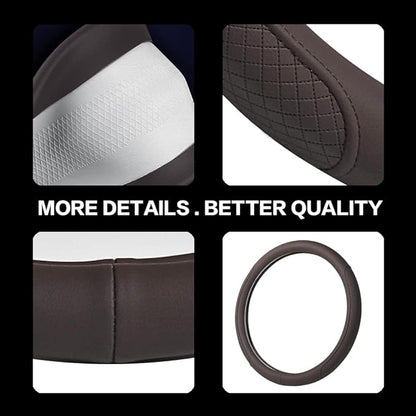Microfiber Leather Steering Wheel Cover with Classic Embossing, Anti-Slip Breathable Auto Car Wheel Protector, 15 Inch, Coffee