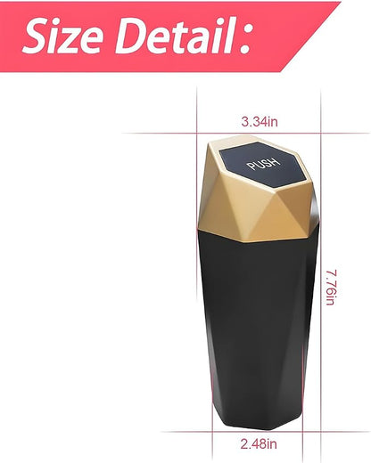 2PCS Car Trash Can with Lid, Mini Portable Auto Garbage Can, Small Leakproof Diamond Design Trash Dustbin, Waterproof Vehicle Rubbish Bins for Automotive Car, Home, Office, Kitchen, Bedroom (Gold,2)