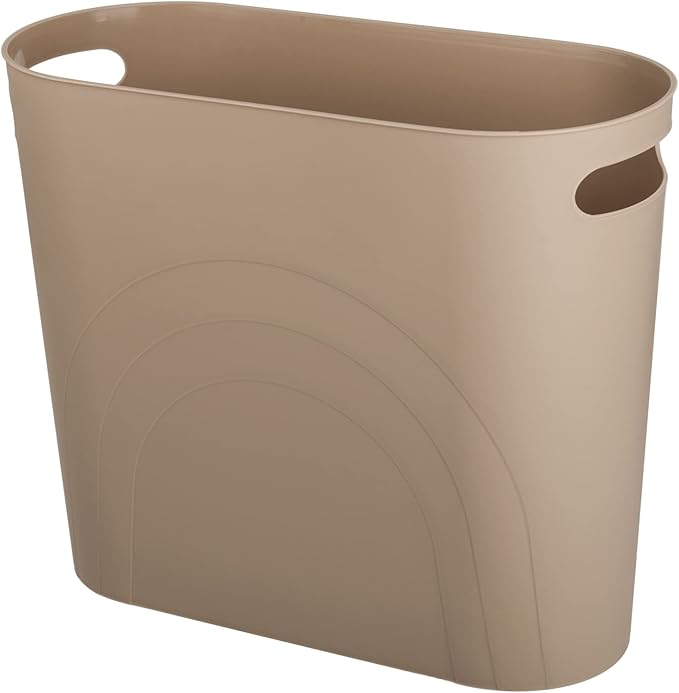 zoocatia Small Trash Can Garbage Can Container Bin with Handles 3 Gallons Plastic Wastebasket for Bathrooom, Bedroom, Office, Kitchen, Laundry Room, Dorm Room - Khaki