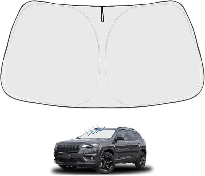 Proadsy 2026 Upgrade Front Windshield Sun Shade Foldable Sunshade Protector Custom for Jeep Cherokee 2014-2023 (Not for Jeep Grand Cherokee) Trailhawk Overland Limited Latitude Altitude Accessories